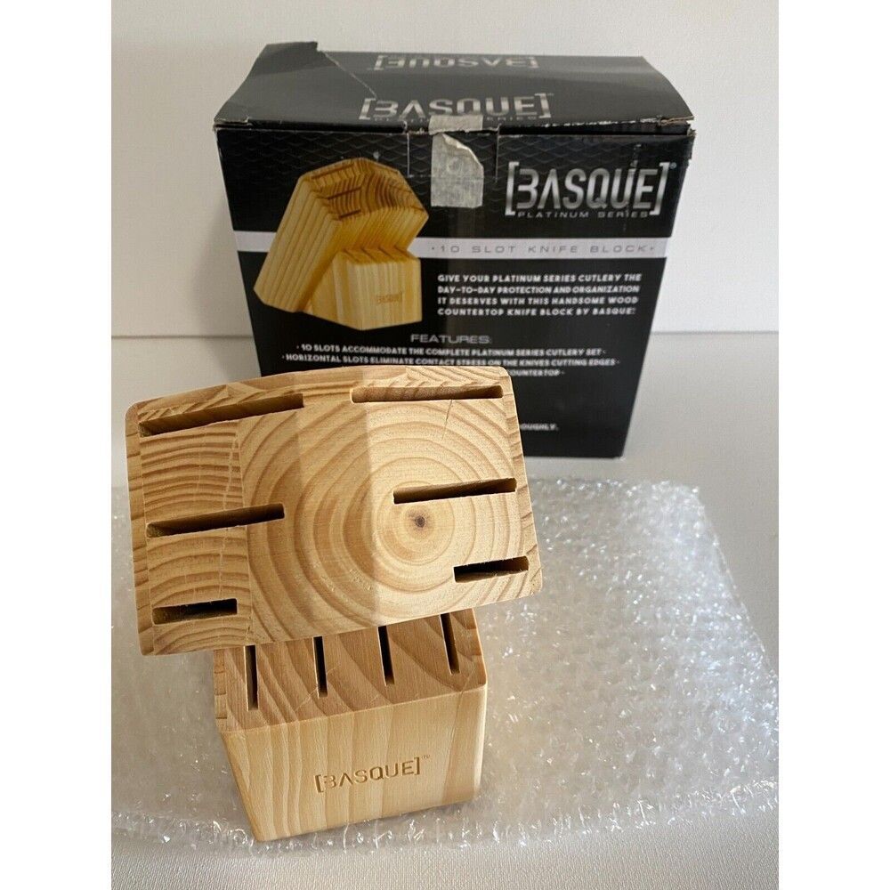 BASQUE‎ Platinum Series Solid Natural Wood 10 Horizontal Slot Knife Block Only